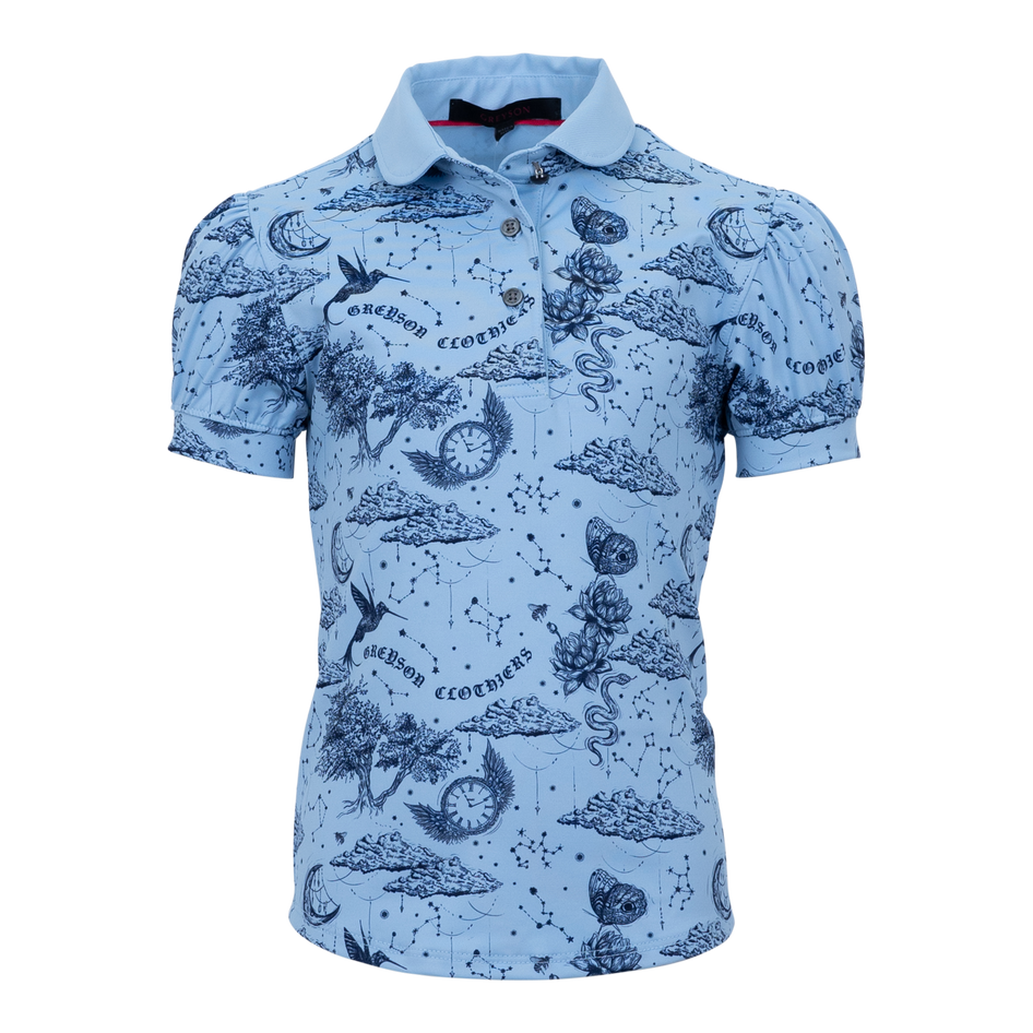 Greyson Clothiers Girl's Moon Diamond Scarlett Puff Sleeve Polo in WOLF BLUE