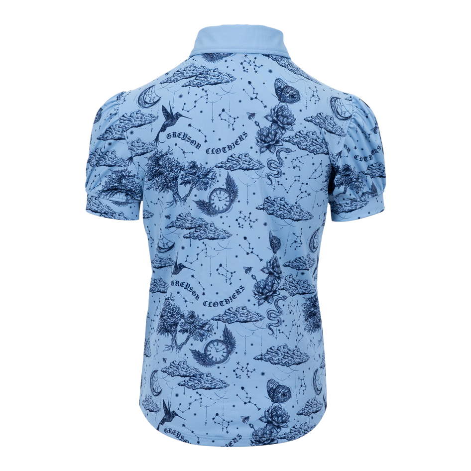 Greyson Clothiers Girl's Moon Diamond Scarlett Puff Sleeve Polo in WOLF BLUE