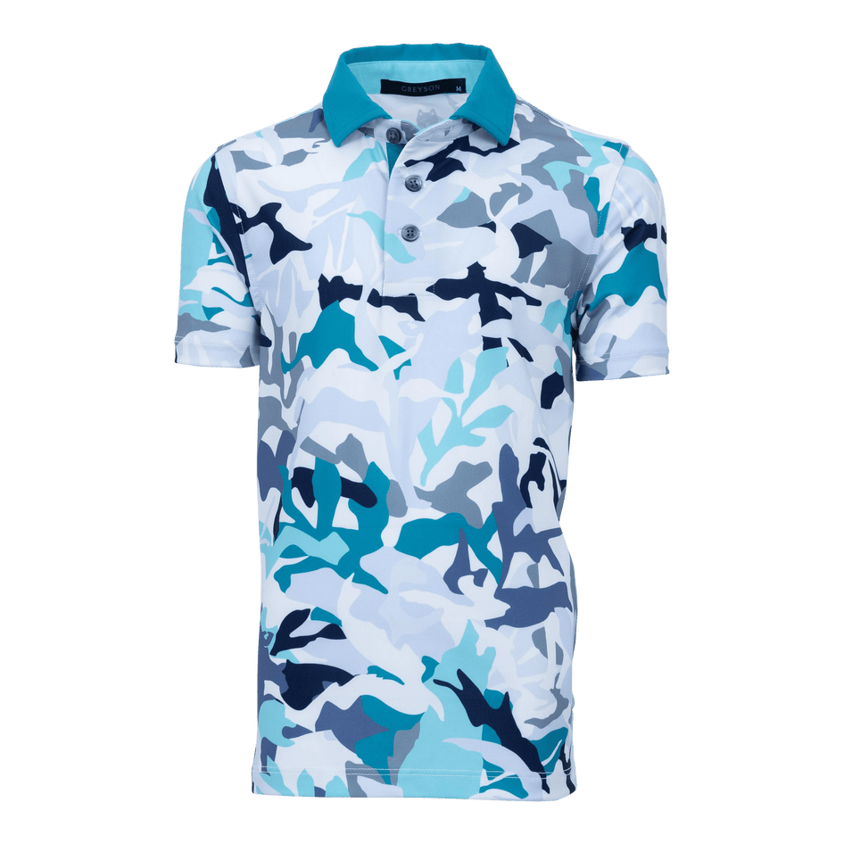 Greyson Clothiers Boy's Forest Camo Polo in CYANO
