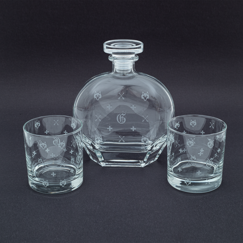 Greyson Clothiers G.O.A.T. On The Rocks Glasses and Decanter Set in Clear